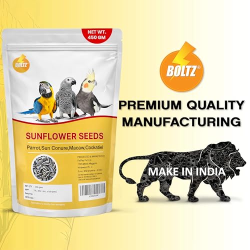 Image of BOLTZ Striped Premium Sunflower Seeds for Birds, Bird Food for Lovebirds, Cockatiels, Sun Conure, African Grey Parrot, Amazon, Macaws, Cockatoos for All Life Stages (450Gm (Pack 1))