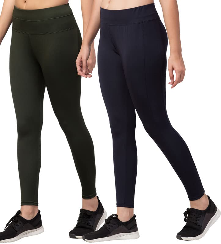 Image of BLUECON Gym wear Leggings Ankle Length Workout Pants | Stretchable Tights | Mid Waist Sports Fitness Yoga Track Pants for Girls & Women (Pack of 2)