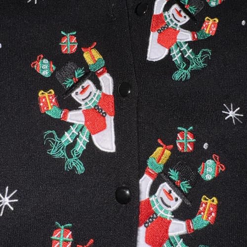 Embroidered Snowman Button Cardigan for Women - Image 4