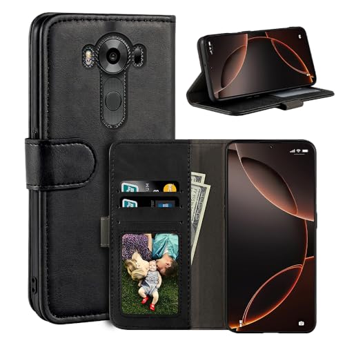 UOGNADGD Leather Flip Cover Compatible with LG V10 Wallet Case with Card Slots, Magnetic Closure, Stand Function, RFID Shockproof Folio (Black)