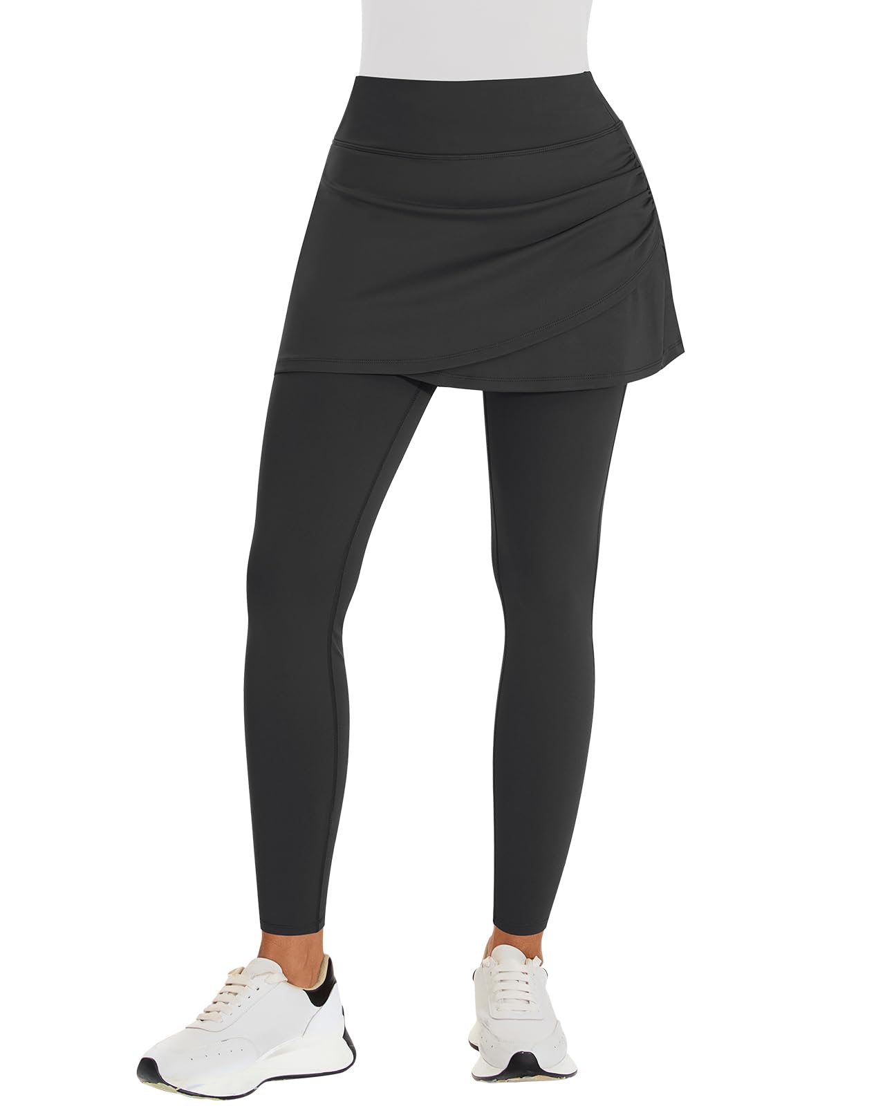 WOWENY Damen Leggings mit Rock Knöchelläng Laufhose Tennisrock mit Leggings mit Taschen Soft Rockhose Tennisbekleidung 2-in-1