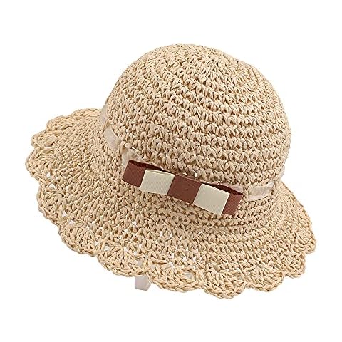 JANGANNSA Baby Girl Straw Hat Outdoor Baby Sun Protection Hats Summer Bowknot Beach Cap for Infant Toddler Girls (Beige Bow, 6-12 Months) Cover