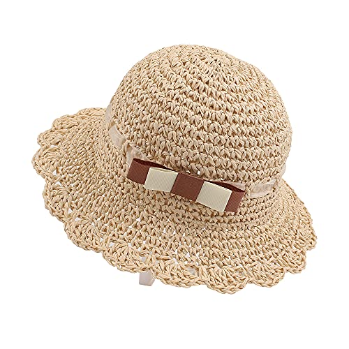 Image of Baby Girl Straw Hat Outdoor Baby Sun Protection Hats Summer Bowknot Beach Cap for Infant Toddler Girls
