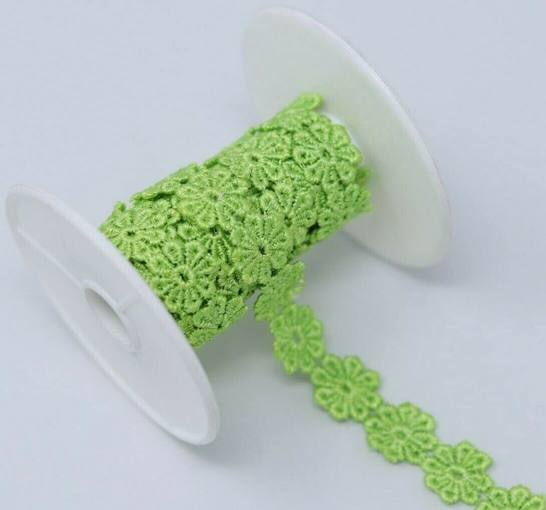 Feathers Creation 15MM Wide 2 Yards Beautiful Daisy Flower Lace, Ribbon Trim Colours Sewing, Embellish (Pale Green)