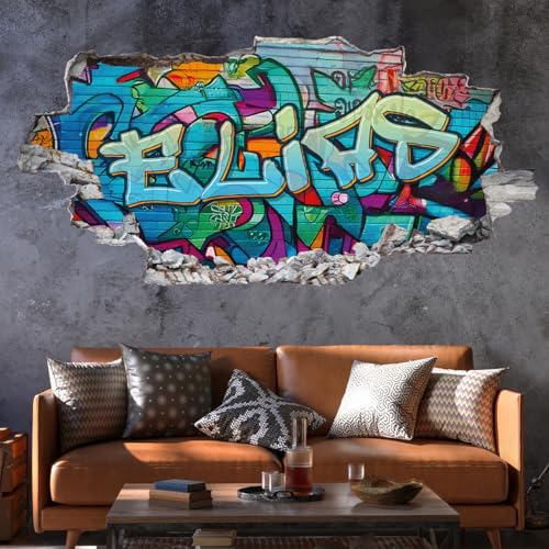 tjapalo® p64 3D Wandtattoo Graffiti Name Wandtattoo Kinderzimmer Junge Teenager Cooles wandtattoo Cool Wandsticker jungenzimmer jungs, Größe: B100xH58cm