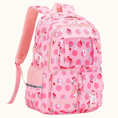 MATMO Multi-Pocket Girls Boys School Backpack Kids Student Bookbag Travel Daypack (Pink Cherry)3