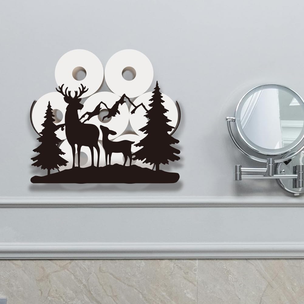 WADORN Porta Carta Igienica A Forma di Cervo, Porta Rotolo di Carta Igienica A Parete con Motivo A Forma di Animale Della Foresta In Metallo, Divertente Porta Rotolo, per 8 rotolo Extra In Bagno