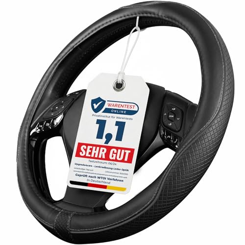 Upgrade4cars Lenkradbezug Leder-Optik Schwarz | Lenkradhülle Universal 37-38 cm für Sommer & Winter | Autozubehör Innenraum Geschenk-Ideen | Geschenke für Frauen und Männer
