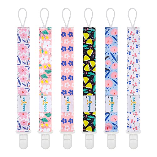 Image of babygoal Floral Pacifier Clips, 6 Pack Binky Paci Holder Leashes Fits for Most Pacifiers and Binkies 6PB12