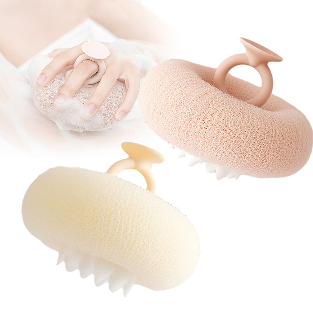 Super Soft Sunflower Suction Cup Bath Ball, 2 in 1 Sunflower Bath Ball with Hanging and Adsorbable Suction Cup(Beige+Yellow)