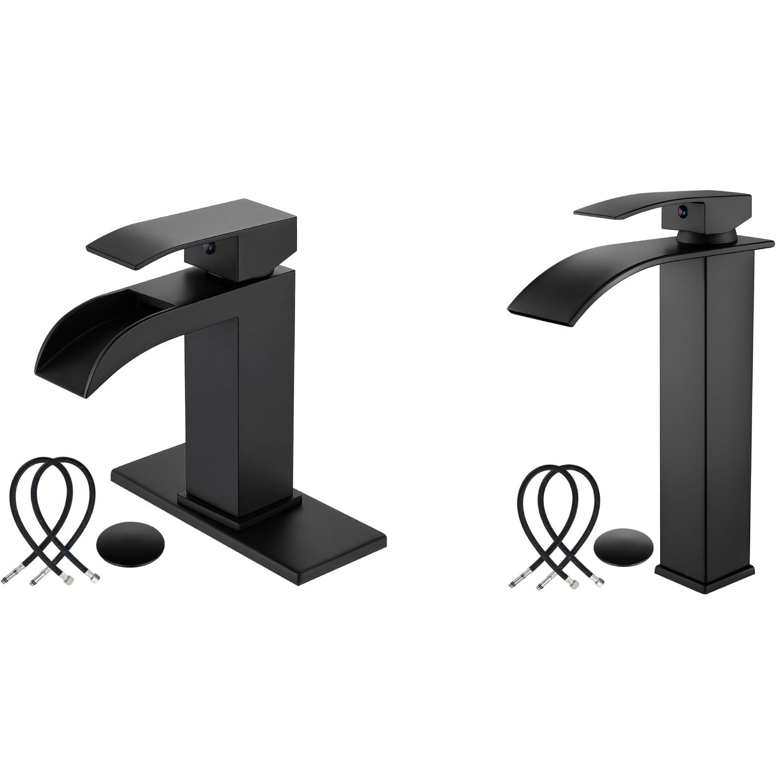 Hcfyauis Women's Black Matte Single Handle Slotted Waterfall Bathroom Faucets With Pop Up Drain With Tall Matte Waterfall Bathroom Bowl Vessl Sink Faucet