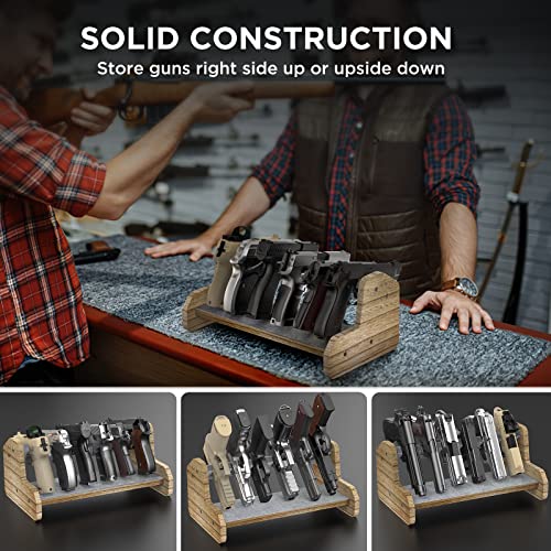 6 Slots Pistol Rack, Handgun Rack For Gun Storage, Gun Organizer Accessories With Carpeted Surface, Wooden Gun Racks Stack On Gun Cabinet #TOP4