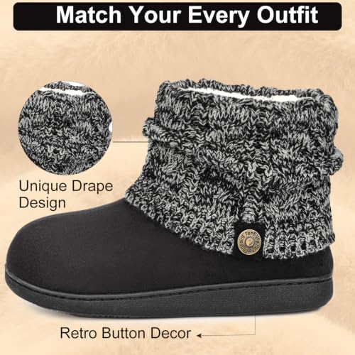 Image of FamilyFairy Women's Slipper Boots Winter Warm Gift Bootie Indoor Outdoor | Cozy Fuzzy Folding Knit, Plush Fleece Lining, Non-Slip Versatile Sole, Comfort Memory Foam, Birthdays & Holidays, Easy Care