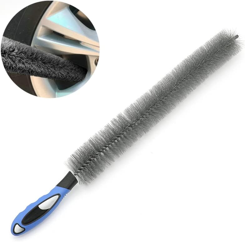 Miniatura 2 de Herramienta de lavado de cepillo de rueda de neumáticos de limpieza de automóviles de 23.6 in, cepillo de mango largo, cepillo de microfibra para