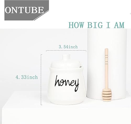 Vista 2 de Tarro de miel de 12 onzas con tapa y tapa de cerámica, color blanco