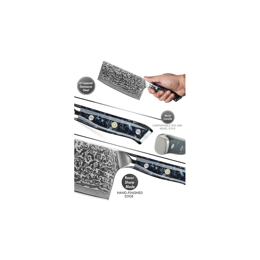 SANMUZUO Chinese Chef Knife - 7" Cleaver Knife- Xuan Series - VG10 Damascus Steel Kitchen Knife - Resin Handle (Starry Black)