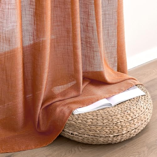 MIULEE Orange Curtains 96 Inch Length 2 Panels for Bedroom Living Room, Soft Thick Linen Textured Window Drapes Semi Sheer Light Filtering Back Tab Rod Pocket Burlap Look Fall Boho Decor