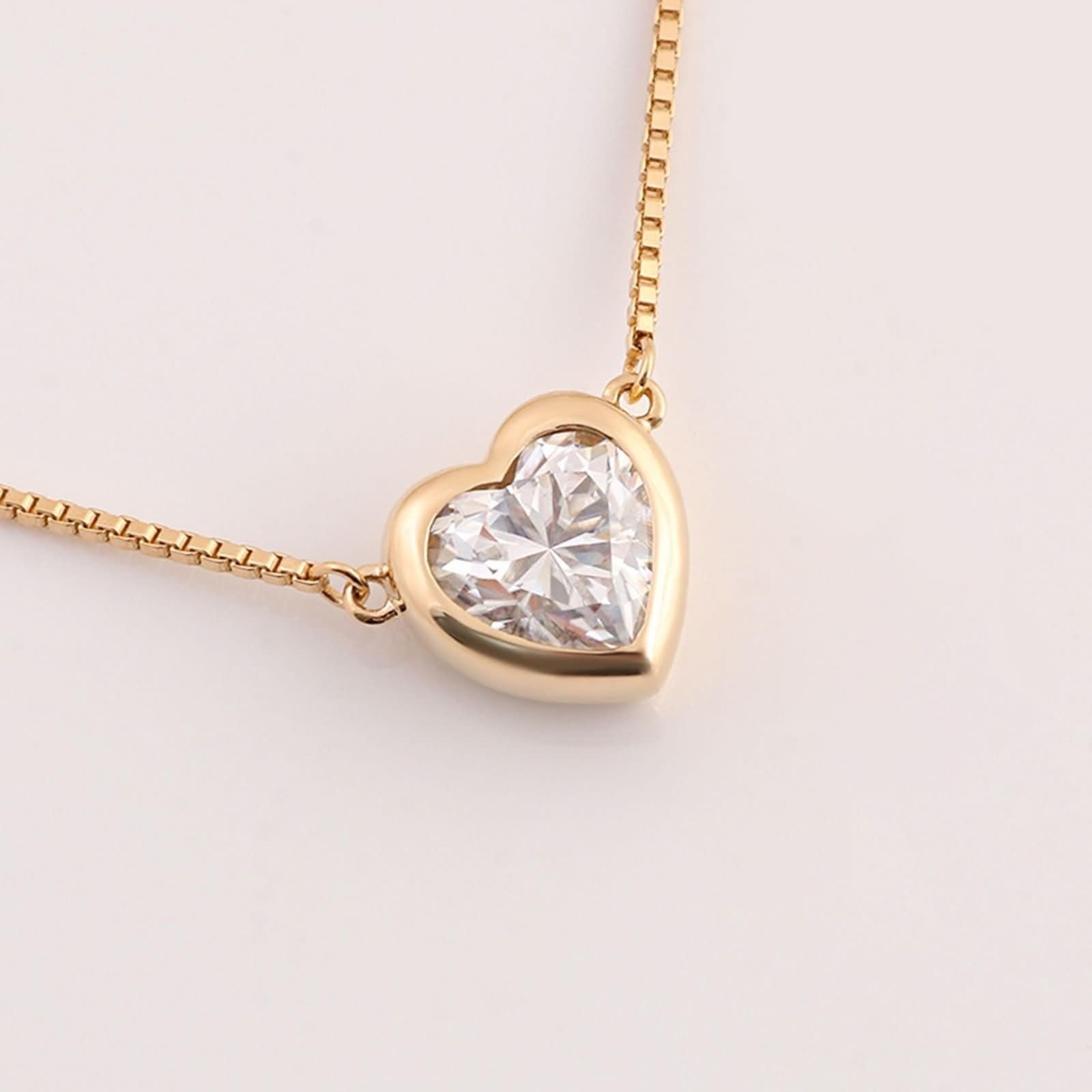 9K/14K/18K Gold Halskette für Damen, 1ct Moissanit einfacher Edelstein Anhänger Schmuck Kettenlänge 18 Zoll