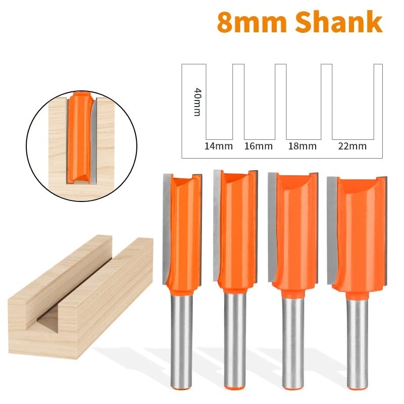 8MM Shank proste frezy blat kuchenny frez do rowków do obróbki drewna dłuta 40mm głębokość cięcia dwa ostrza z węglików spiekanych (Size : 4pcs 8mm shank)