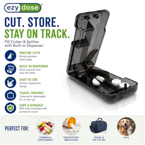 Image of Ezy Dose Pill Cutter & Splitter, Built-in Pill Dispenser, Black