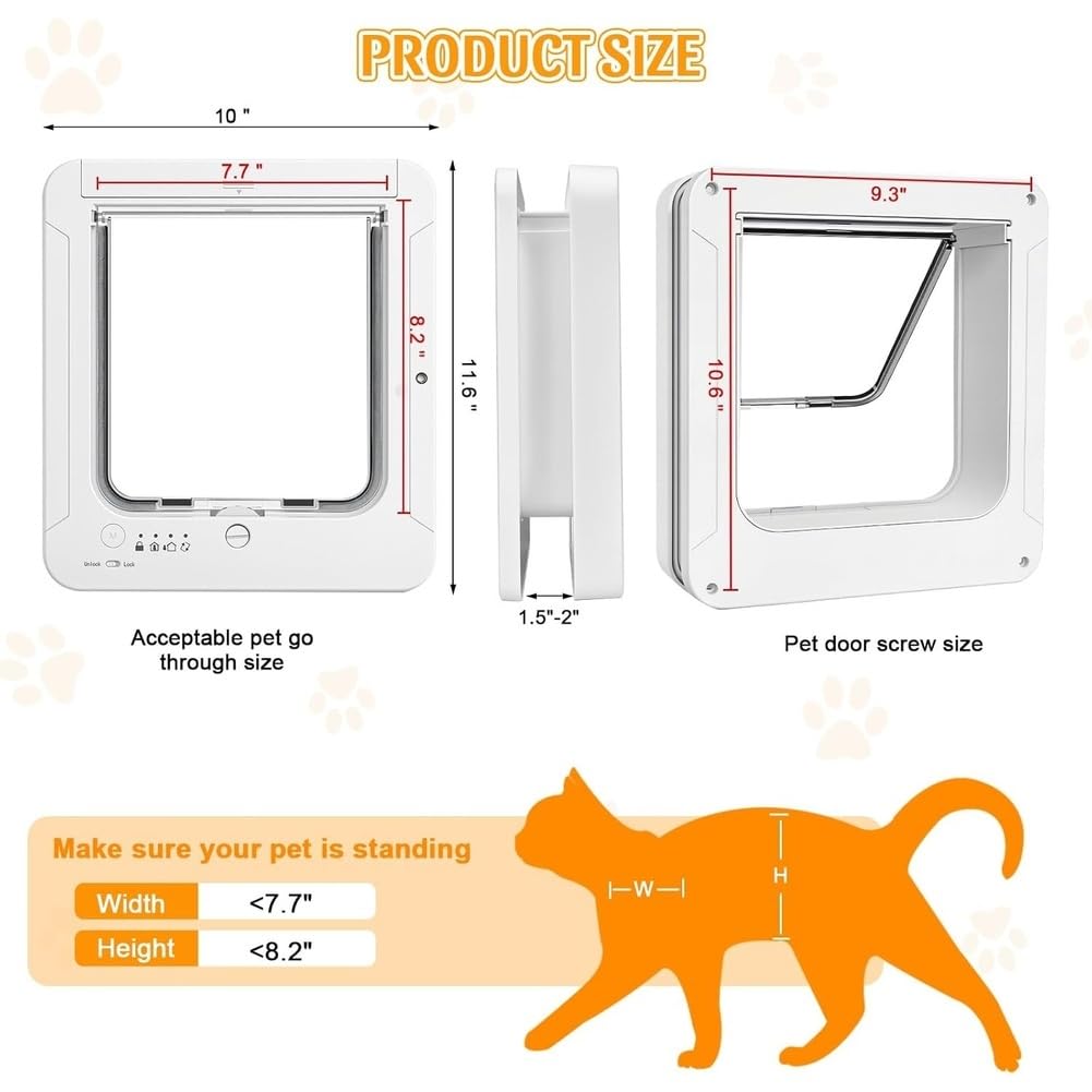 Intelligente Katzenklappe mit 4 Halsband-Sensor-Schlüsseln, RFID-Katzenklappe, die mit Fernbedienung Aktiviert Wird, 4-Wege-Verriegelung