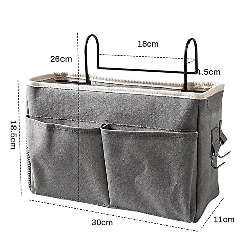 Image of Bedroom Accessories Hanging Bedside Caddy, Bed Side Storage Organiser Multipurpose cloth hanging shelf, Bedroom Organiser Dorm bed hanging basket Hostel Essentials,(grey)