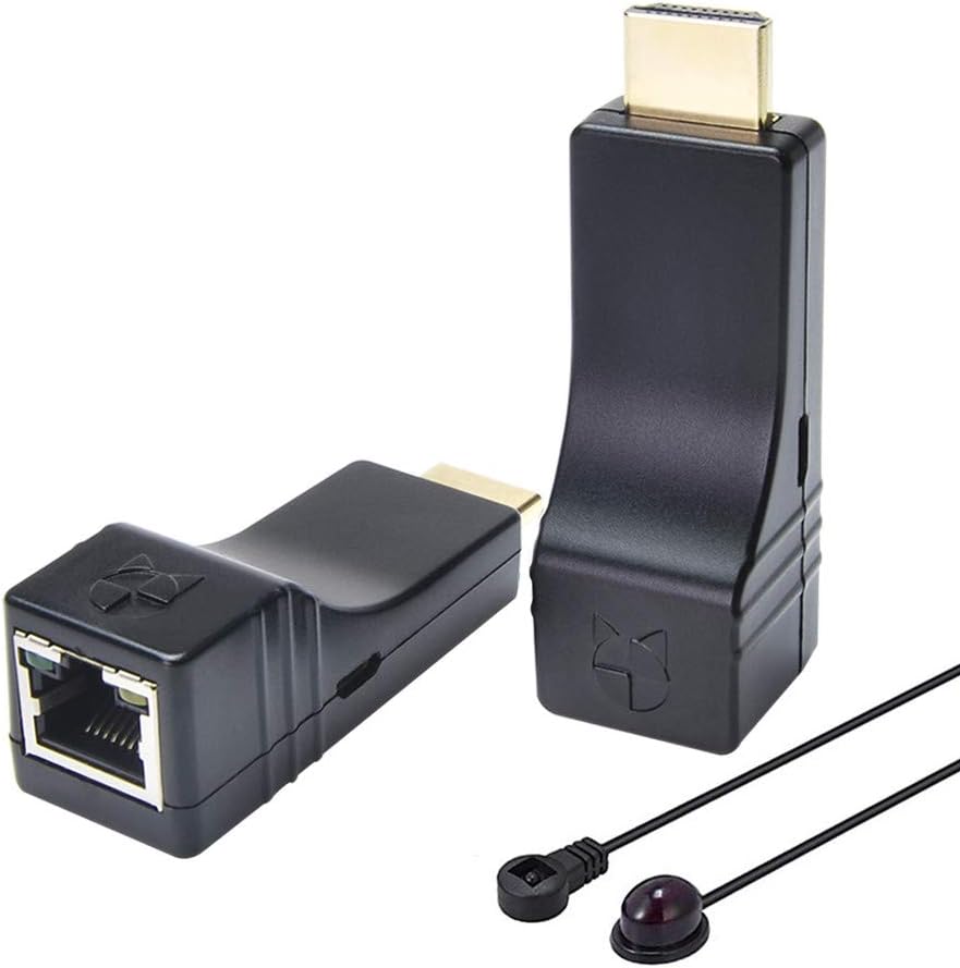 70% Off Discount DDMALL 330ft 1080p HDMI Extender Over Single CAT5e/CAT6 Cable with Remote IR Control, POC, Mini Size, Full HD 1080p, USB-Powered, Plug and Play, Zero Loss, No Latency, HDMI Transmitter and Receiver