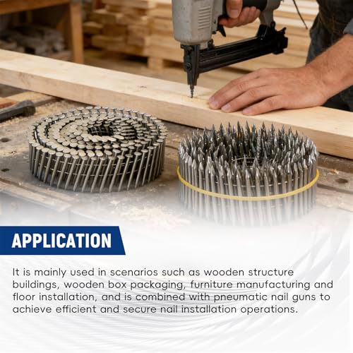 Image of waltyotur 1200 Count Stainless Steel Coil Roofing Ring Shank Siding Nails 15-Degree Collated Wire Coil 1-1 /4 Inch, 0.09 Inch Ring Shank, Small Cap Coil Stud Siding Nails