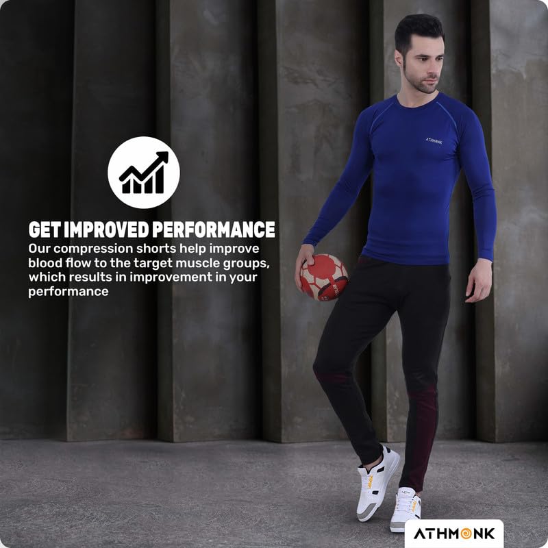 Image of Compression T-Shirt Vest Upper Body Shaper for Men Boys Branded - 4-Way Stretch Lycra Fabric - Workout Gym Cricket Running Football Sports Training - Keep Dry Tight Skin Fit - Round Neck