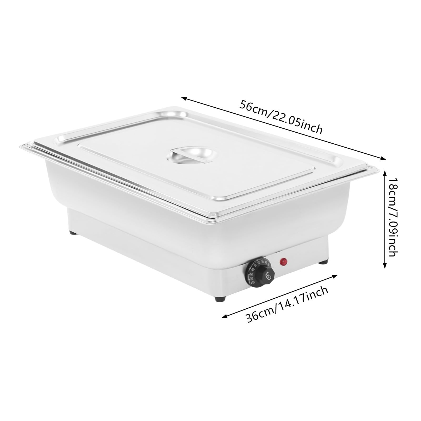 Chafing Dish elettrico in acciaio inox, 13,5 l, con regolatore di temperatura, 600 W, scaldavivande fino a 85 °C, serbatoio elettrico per buffet catering party (1 vano, 13,5 L)