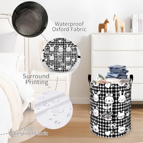 Image of Cute Cat Laundry Basket, Peony Flower Design Foldable Oxford Cloth, Waterproof Dirty Clothes Hamper with Handles, Clothing Storage Bucket Toy Organizer for Bathroom Bedroom Dorm, 19.7 inchx15.7 inch