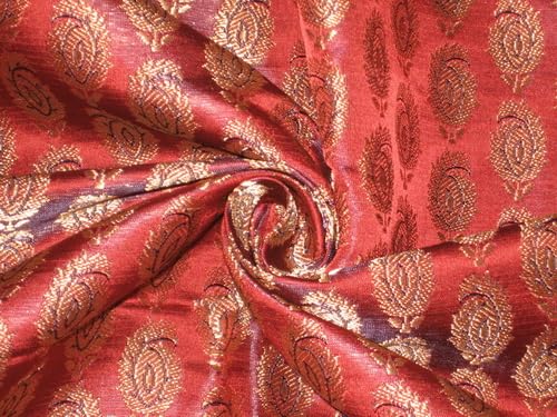 Tissu brocart 100% pure soie rouille or antique BRO103 de 111cm