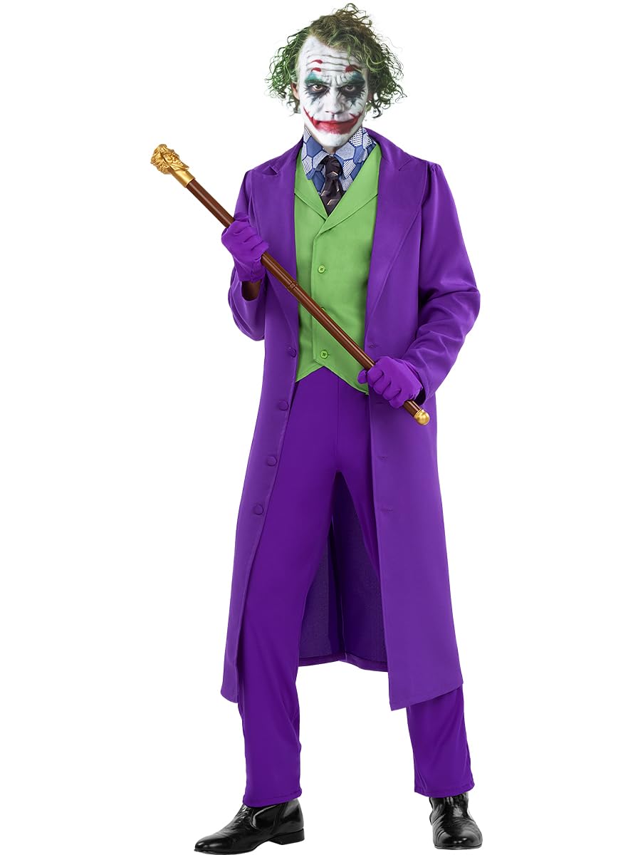 Funidelia | Disfraz de Joker - El Caballero Oscuro para hombre Superhéroes, DC Comics, Villanos - Disfraz para adultos y divertidos accesorios para Fiestas, Carnaval y Halloween - Morado