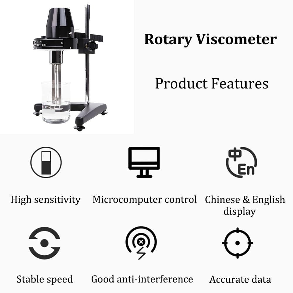 Viscosímetro de mano, medidor de viscosidad rotacional, ± 5% de precisión, rango de medición 1-100.000 mPa-s