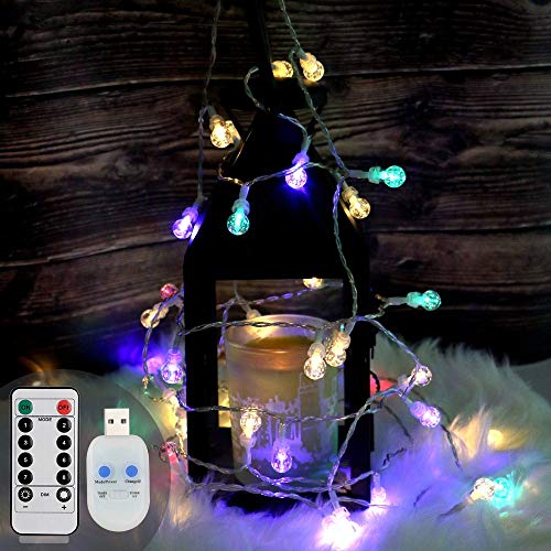 Koopower - Luces de hadas para exteriores, 12 m, 96 LED, enchufe USB, con temporizador remoto, 8 modos, luces de bola de cristal, impermeable, para Navidad, fiestas, jardín, boda, multicolor