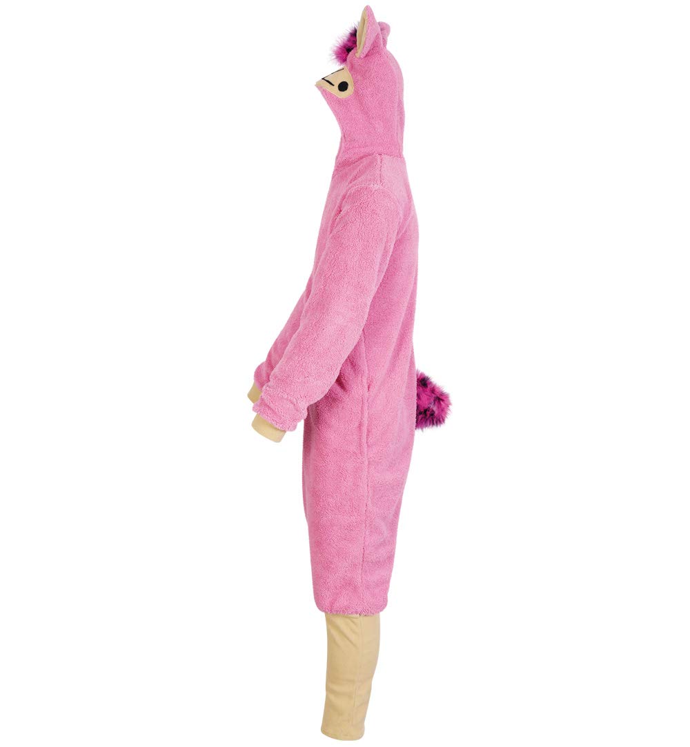 KarnevalsTeufel.de Kostüm Lama für Erwachsene lustiges Tierkostüm in pink Plüsch-Overall mit Kapuze