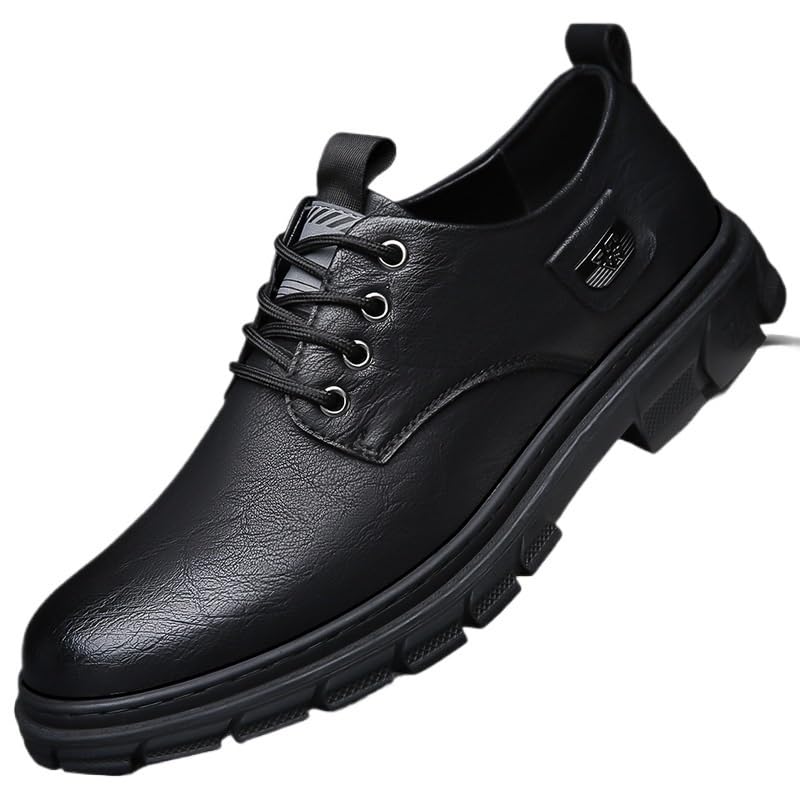 Men's Classic Lace-up Formal Oxford Comfortable Non-Slip Low Top Business Work Shoes Mens Genuine Leather Lace-Up Vintage Oxfords