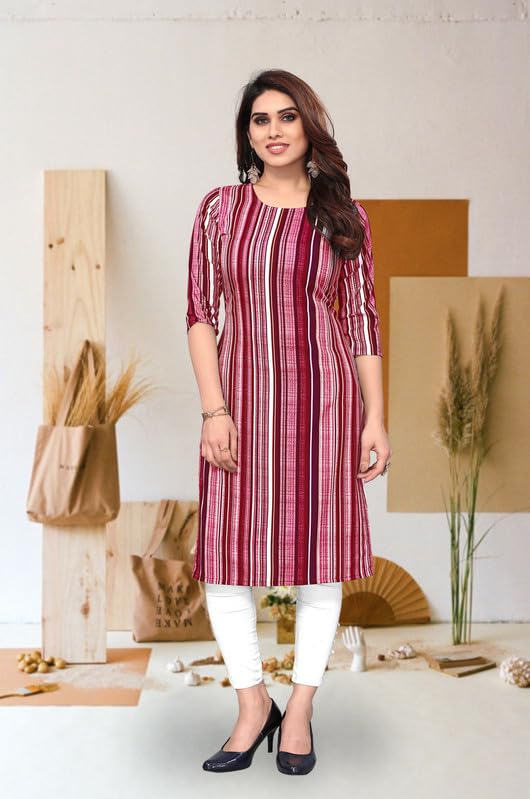 Image of JAKHANA Women's Crepe Printed Casual Straight Calf Length Round Nick Kurta Pack of 4