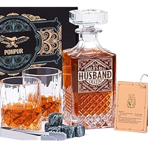 PONPUR Gifts for Men Him Husband from Wife, Whiskey Decanter Set with 2 Whisky Glasses, Unique Valentines Anniversary…