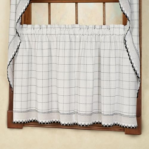 Image of Kitchen Curtains for Windows 40+ Styles & Colors Swag, Valance, Tier Sets & Panels Cafe Curtains for Farmhouse, Rustic, Modern Decor, Adirondack Black, 24 inch Tier