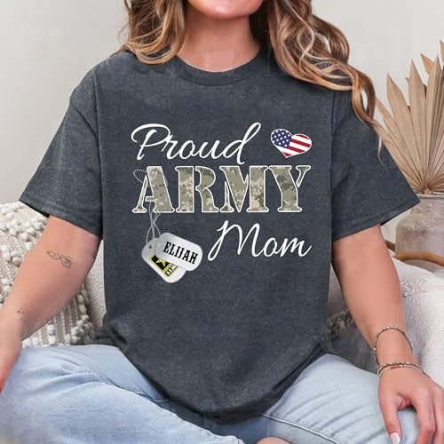 Personalized Proud Army Mom Shirt for Women, Army Mom with Dog Tag T-Shirt, Custom Soldier Name and Family Member Shirt Gift for Military Family Member On Birthday Mothers Day2