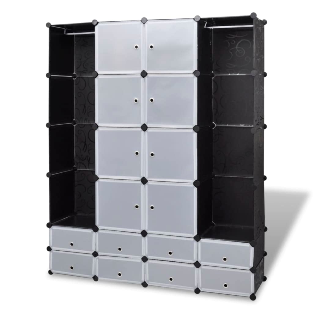 Genérico Armario Modular 18 Compartimentos Negro y 37x146x180,5cm,Mobiliario,Armarios y Almacenamiento,Armarios roperos,Negro,14.95 kg,240501