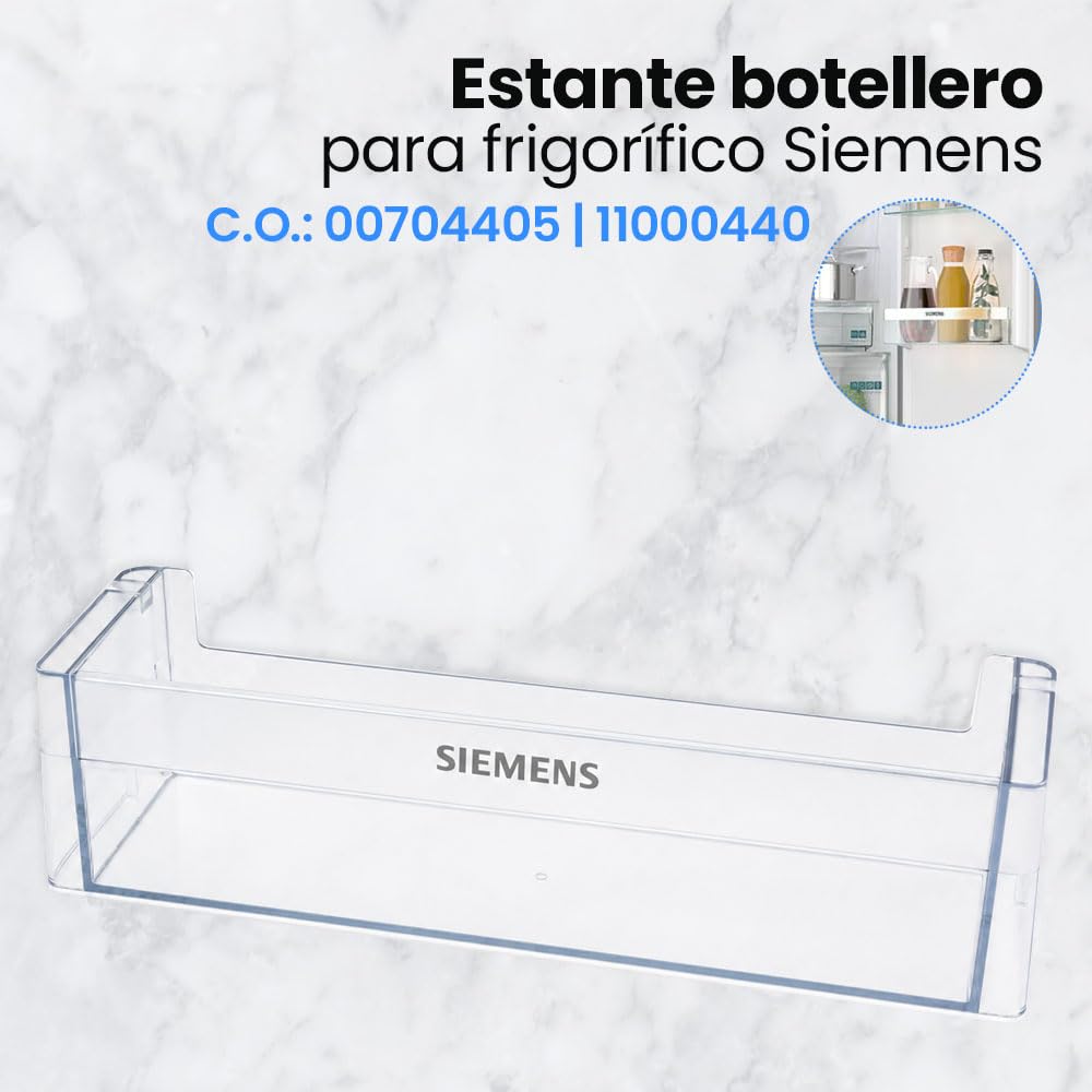 Anakel Home Estante Botellero 00704405 Compatible con Frigoríficos Siemens, Bosch KG36VVW305 | Recambio Puerta Nevera | 44 x12,2 x10 cm | Fácil Instalación | Repuesto Original de Alta Calidad
