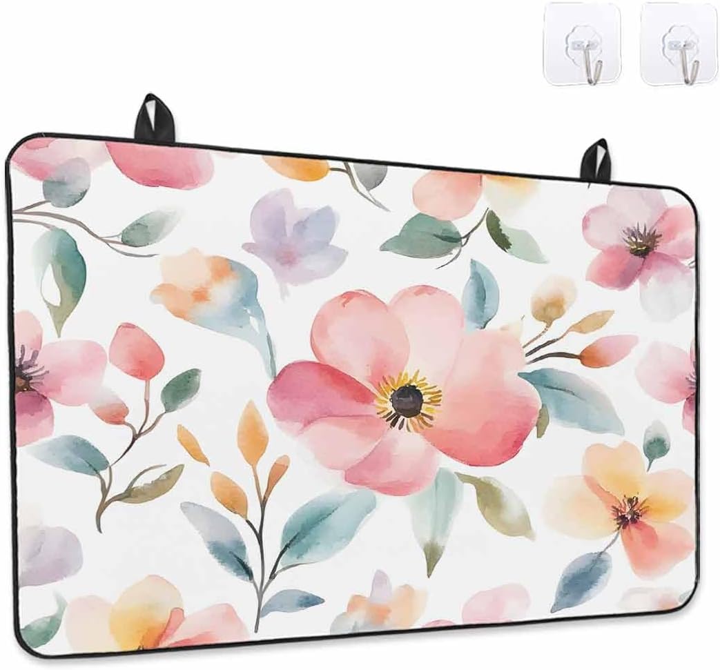 Stove Cover for Electric Stove 24x21 Inch Pink Spring Flowers Stove Top Cover Watercolor Garden Glass Cooktop Covers Anti-Slip & Heat Resistant Countertop Protector Home Kitchen Decor
