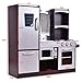 Costzon Kids Kitchen Playset, Wooden Toddler Kitchen Toy Set with Realistic Sound, Microwave, Oven, Refrigerator, Chalkboard & Towel Rack, Pretend Play Kitchen, Gift for Boys Girls (Coffee)