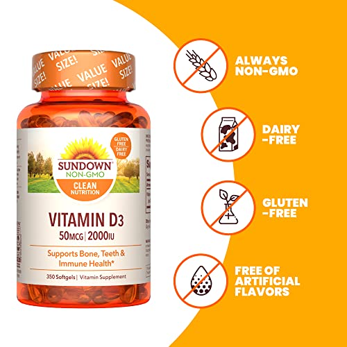 Sundown Vitamin D3 2000 Iu Softgels, Supports Bone, Teeth, And Immune Health, 350 Count #TOP3