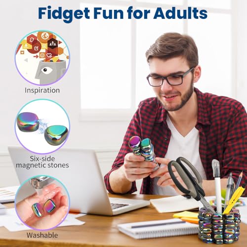 Image of Cool Fidget Toy Fridge Magnets Rocks,Science Kit Magnet DIY Alphabet Number, Magnetic Hematite Stones Gift, Magnet Ferrite Putty Desk Toy for Adults(24PCS)