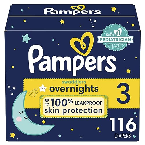 Image of Pampers Overnight Diapers - Swaddlers Overnights - Size 3, 116 Count, Disposable Baby Diaper, Night Time Leak and Skin Protection