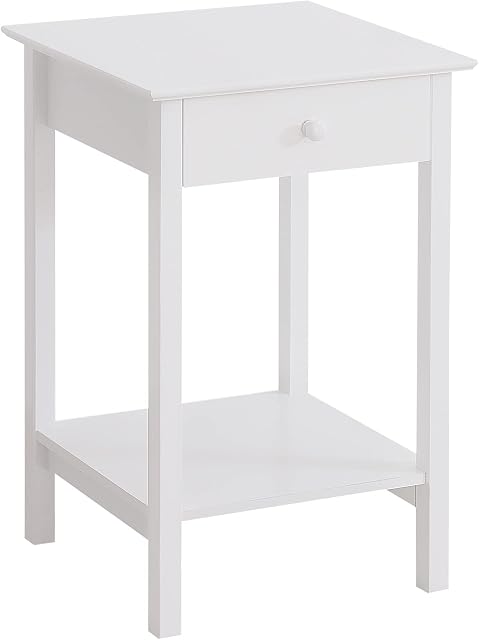 HOMCOM Wooden Bedside Table Cabinet W/Drawer Shelf Storage End Side White Multipurpose Bedroom Night Stand