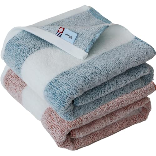 imaa(アイマ) 今治タオル 認定 タオル バスタオル 60cm×120cm 日本製 抗菌防臭 綿 バンブーレーヨン 竹繊維 真空圧縮パック オレンジ×ブルーグリーンのサムネイル